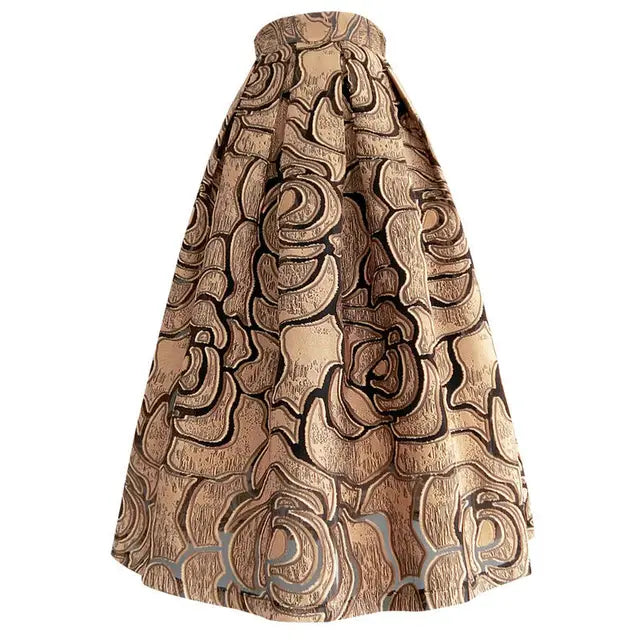 High-End Temperament Jacquard Hollow Out Elastic Waist Irregular Skirts 2023 Vintage All-match A-line Skirt Streetwear Long Skir